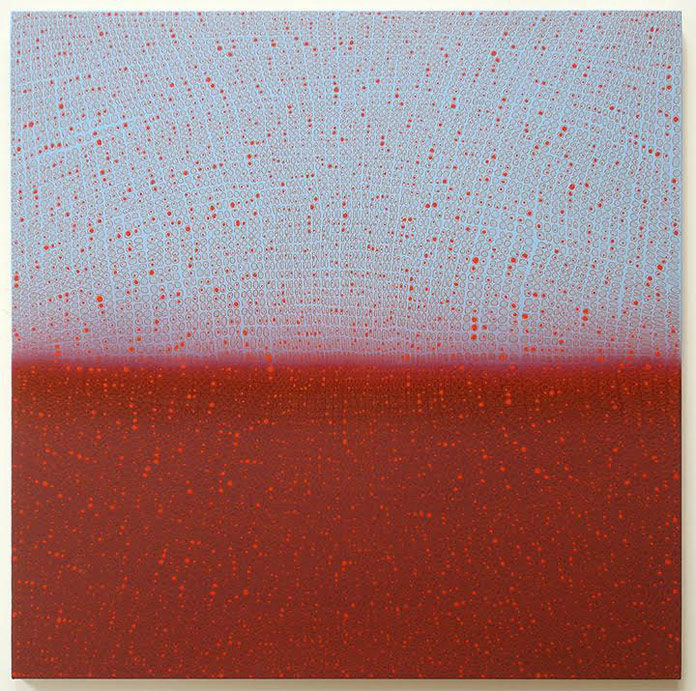 Arch/horizon painting #6 by Teo González from 2016. Acrylic on canvas over panel, 48 x 48 inches (122 x 122 cm).