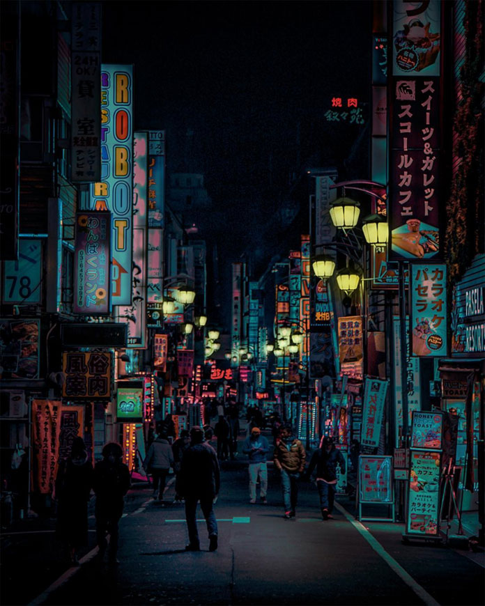 Walking the nocturnal streets of Shinjuku with all the neon signage.
