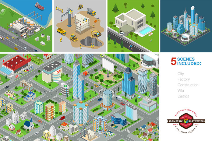 Isometric flat world collection with 425 highly detailed vector graphics.