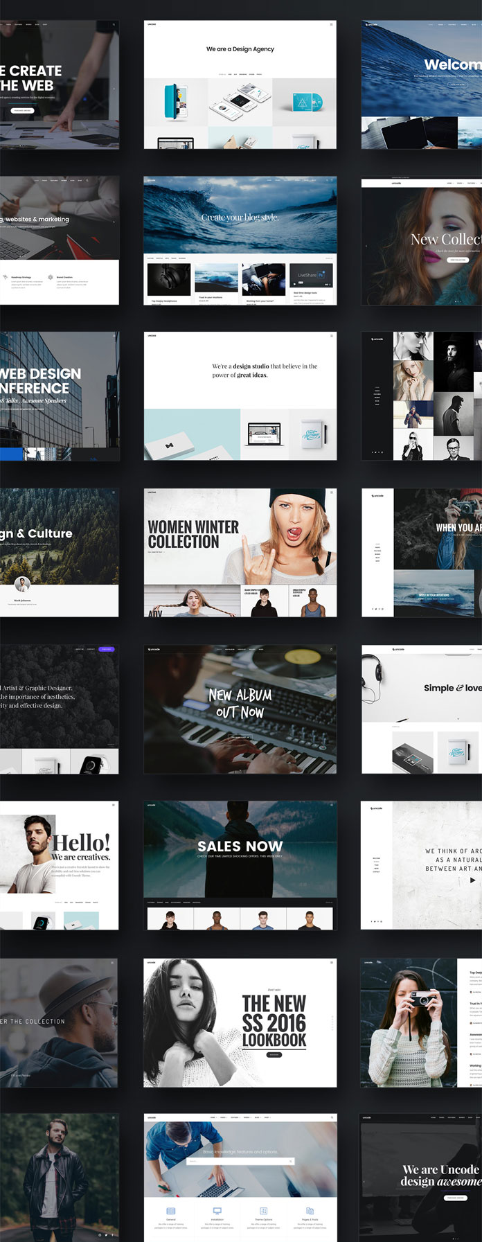 The Uncode WordPress theme comes with over 30 premade concepts for any need.