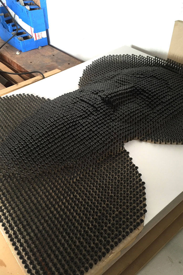 The three-dimensional relief has been created by Andrew Myers with countless screws.
