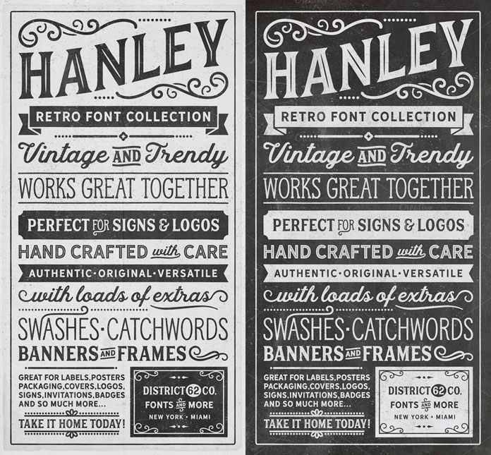 Vintage inspired typographic posters. This example shows all the included typefaces.