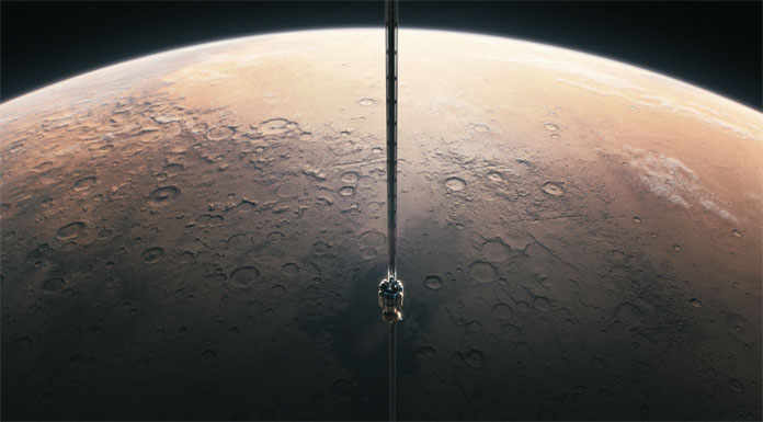 Space elevator at the northern parts of the Terra Cimmeria highlands on Mars.