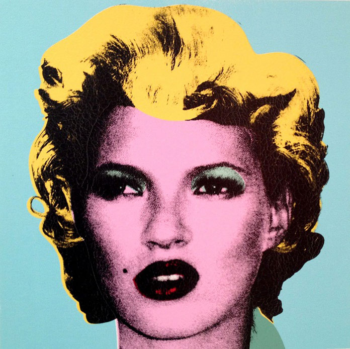 Banksy's portrait of Kate Moss is based on the style of Andy Warhol's iconic pop art portrait of Marilyn Monroe.