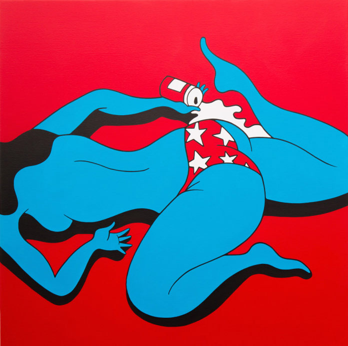 Lunch Beers, 2014 – acrylic on canvas, 100 x 100 cm (39.4 x 39.4 in).