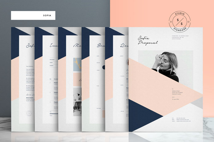 Sofia Pitch Pack – Adobe InDesign stationery and brochure templates.