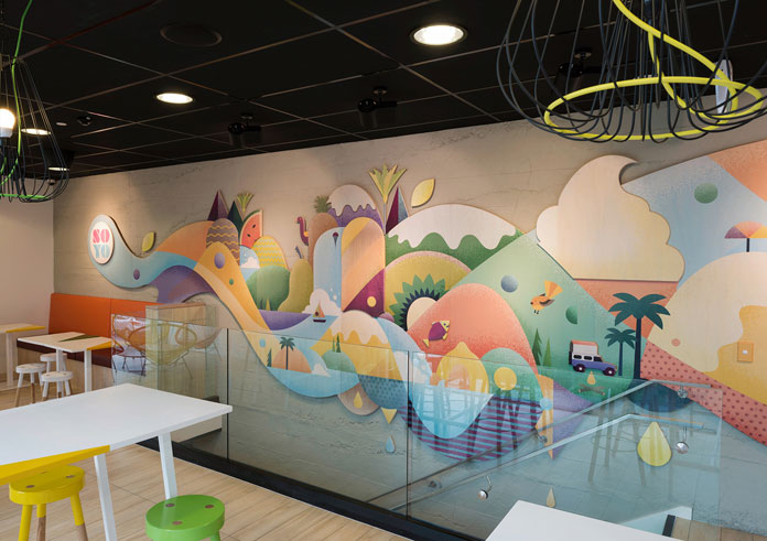 The illustrated mural within the store.