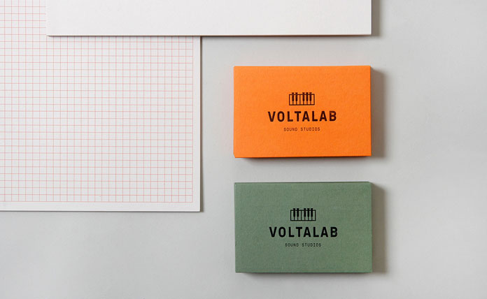 Business cards in two colors.