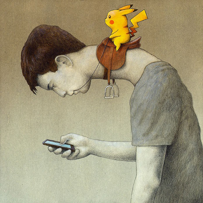 Pokémon Go, a satirical illustration by Pawel Kuczynski.