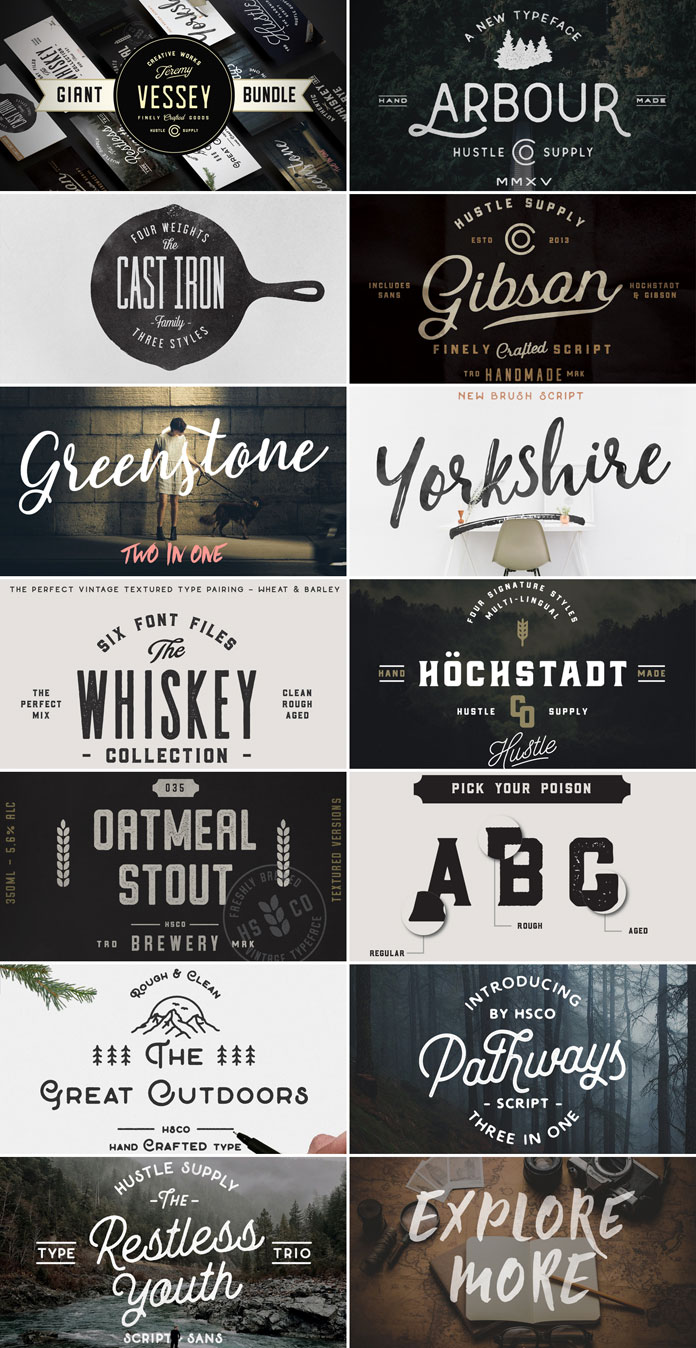 Giant font bundle from Hustle Supply Co.