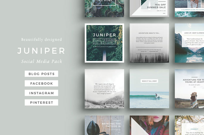 Juniper – social media pack templates for blog posts, Facebook, Instagram, and Pinterest.