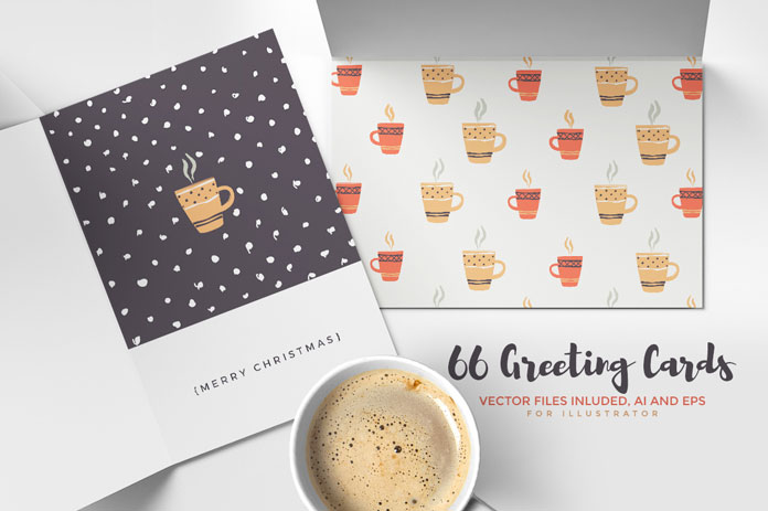 66 greeting cards included as vector files.