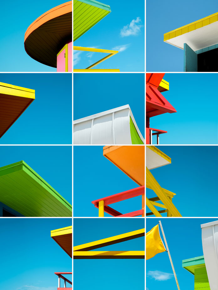 Minimalist snapshots of Miami's colorful rescue towers shot by Paolo Pettigiani.