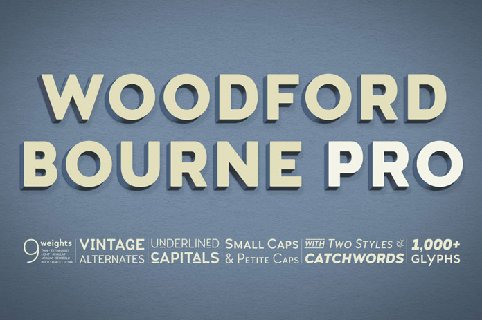 Woodford Bourne PRO – sans serif font family from Paulo Goode.