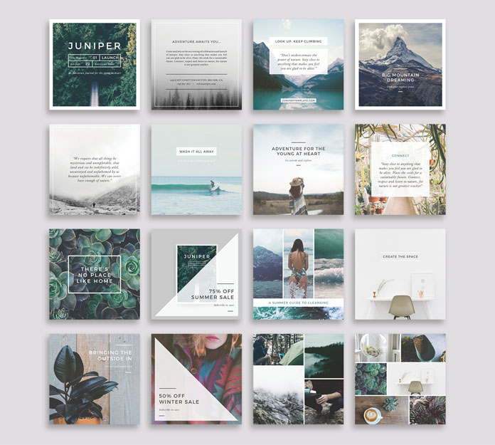 Square templates optimized for Facebook and Instagram.
