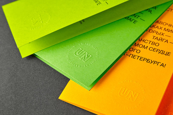 Colorful printed collateral.