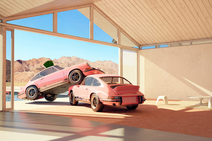 Two Porsches in an artistic performance.