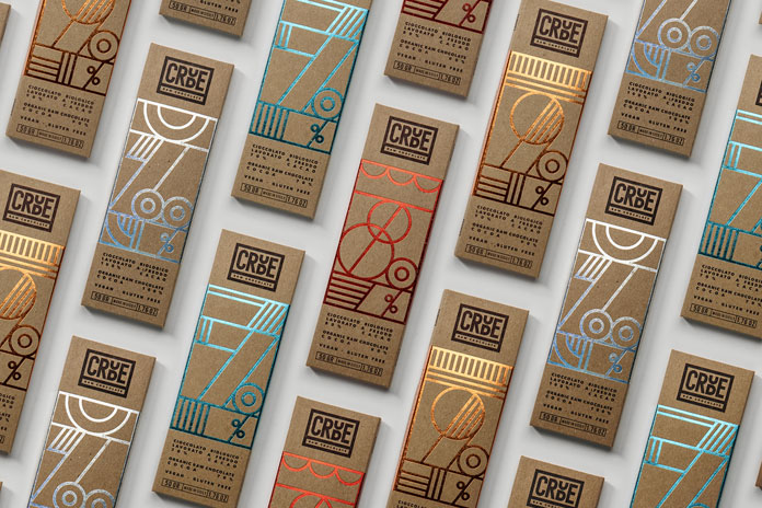 Packaging made of cardboard and a metallic hot foil finish.