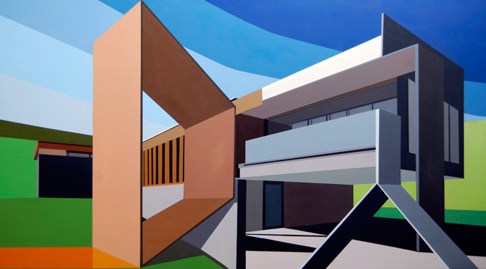 Architectural Addendum – Rohe, oil on panel, 40 x 22 inches, 2016