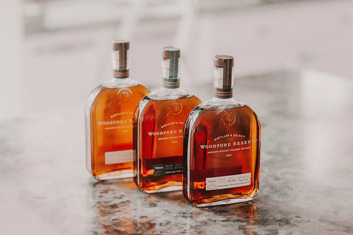 Woodford Reserve – three bottles: Kentucky Straight Bourbon, Rye whiskey, Double Oaked Bourbon