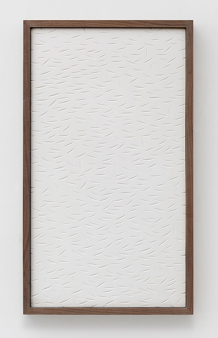 Anthony Pearson, Untitled (Etched Plaster), 2014, hydrocal in walnut frame.