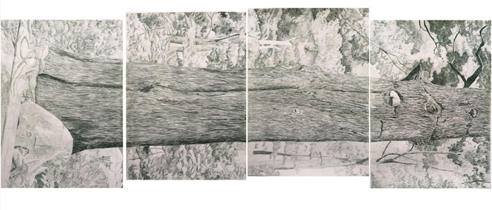 GABRIELA ALBERGARIA, green color pencil on paper (stonehendge) - detail view.