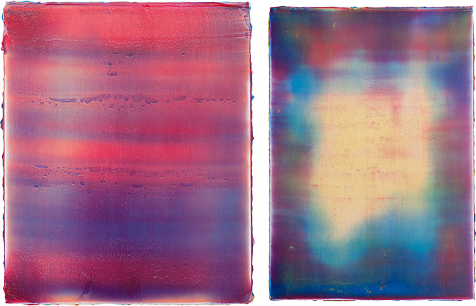 Nejat Sati – left: Nefs 7, 2014 acrylic on canvas, 55x45 cm – right: Nefs 19, 2014, acrylic on canvas, 100x70 cm