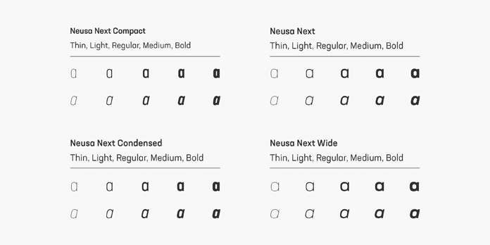 Neusa Next Pro: Compact, Regular, Condensed, Wide.