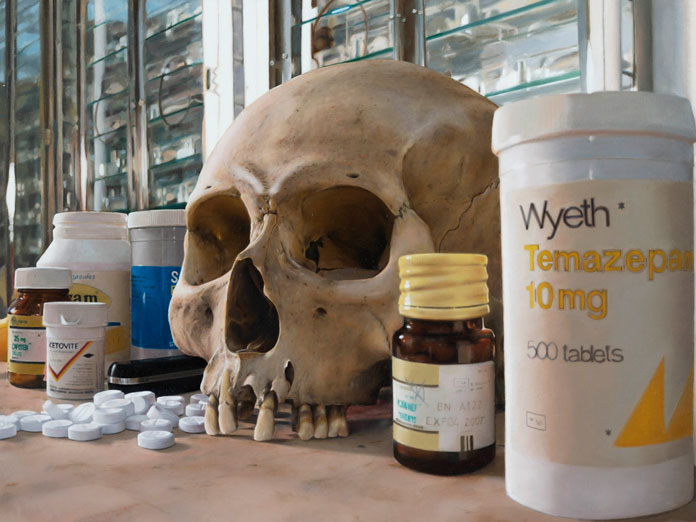Skull with pills, 2008, Oil on canvas