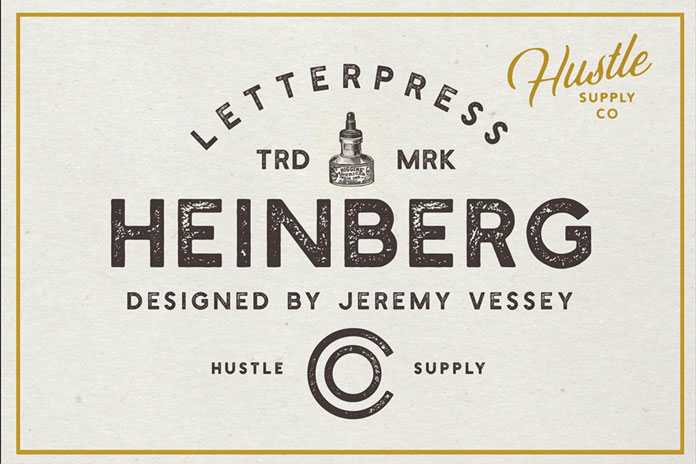 Heinberg letterpress typeface.