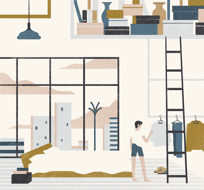 Editorial illustration by Andrea Mongia for the article Approaching life through the lens of less the skinny on minimalism by Suzanne Barnecut.