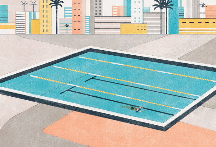 Editorial illustration by Andrea Mongia for the article La profondità nel nuoto by Davide Coppo.