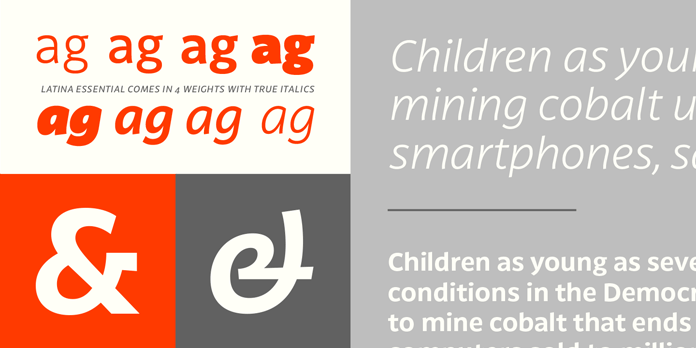 Latina Essential font family, 4 weights plus true Italics and alternate characters.