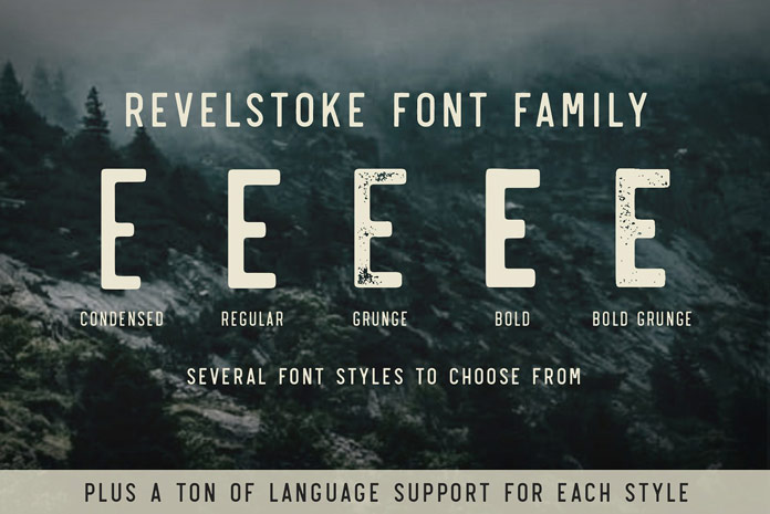 Revelstoke font family, Support for multiple languages in each style.