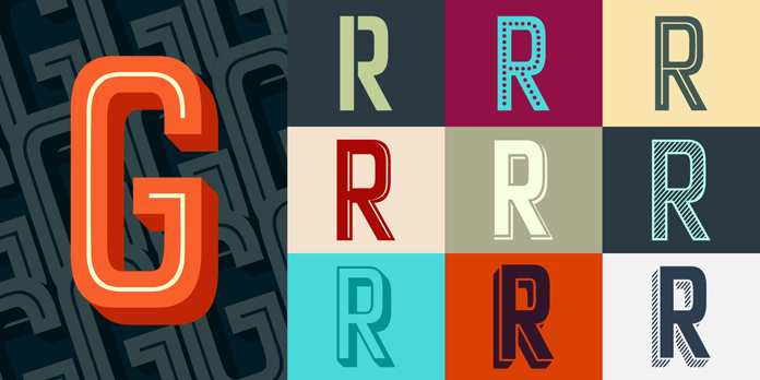 Art Deco inspired display layered font collection.
