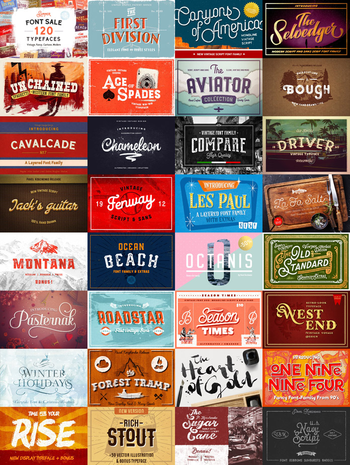 31 fonts with 122 typefaces from Vintage Voyage Design Co.