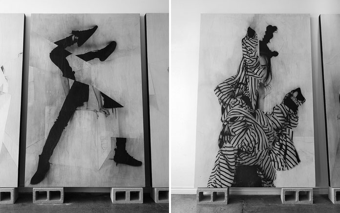 Jesse Draxler, two large-scale artworks in the studio