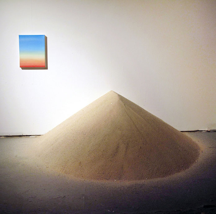 Amelia Carley, Nether near, nor far - sand, oil on canvas, insulation foam, 2016
