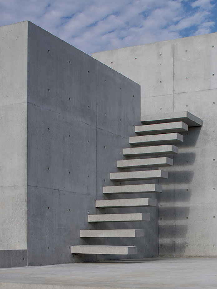 A minimalist staircase that leads to the roof terrace.