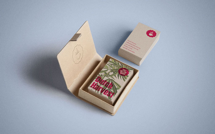 Dutch Harvest Hemp Tea, Cardboard box with business cards.