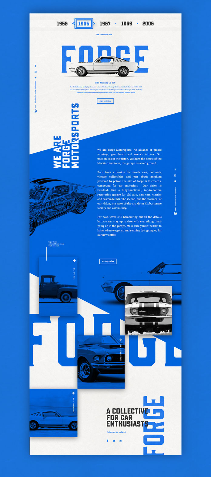 Nick Franchi, Forge website in muscle car blue