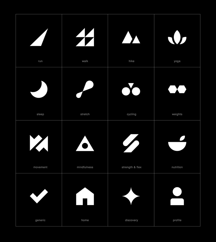 Adidas icons designed by studio TRÜF for a unique and modern fitness app.