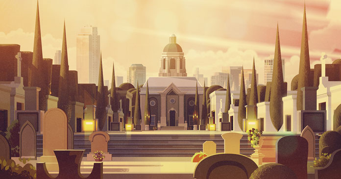 James Gilleard Illustrations, Cemetery in front of the city.
