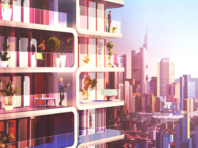 James Gilleard Illustrations, Modern architecture in an urban environment