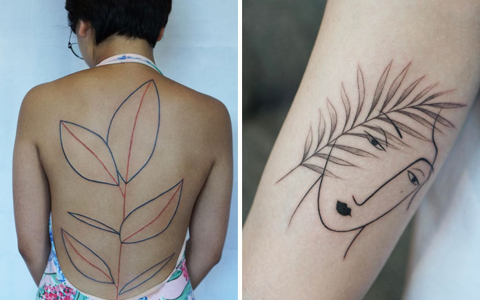 Jessica Chen tattoos, large tattoo on the complete back and a small artwork on the arm.