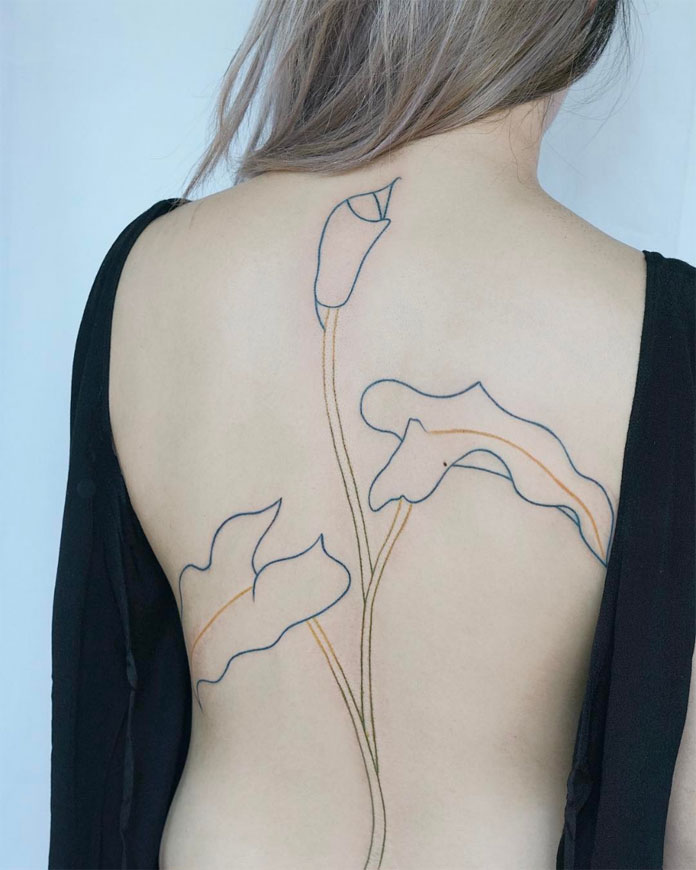 Jessica Chen tattoos, minimalistic freehand artwork
