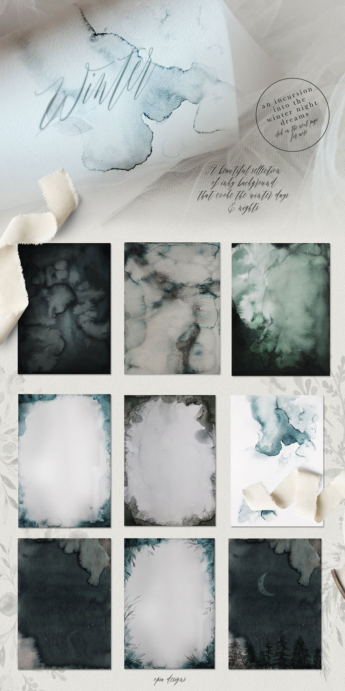 Lots of dreamy watercolor backgrounds and textures.