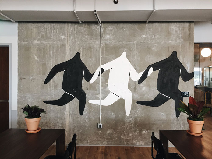 Mural for a lounge space at WeWork Lincoln Square, Bellevue.