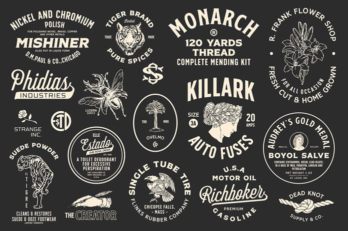 Create vintage inspired logos, badges, and signage.