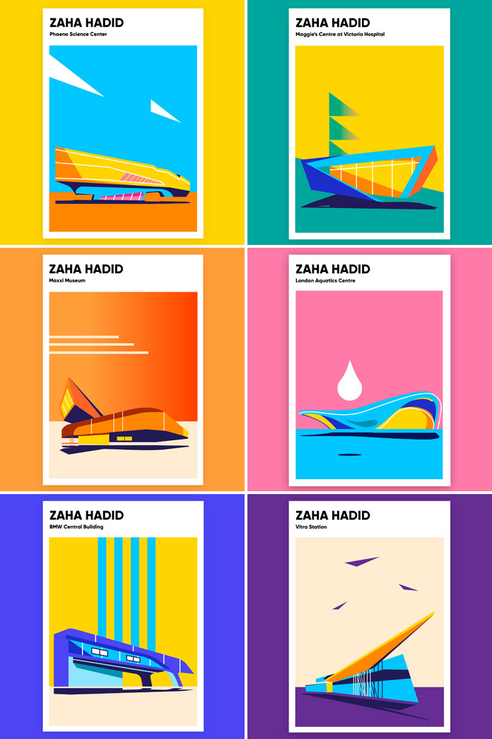 Zaha Hadid buildings poster series by Anastasia Bakusheva.